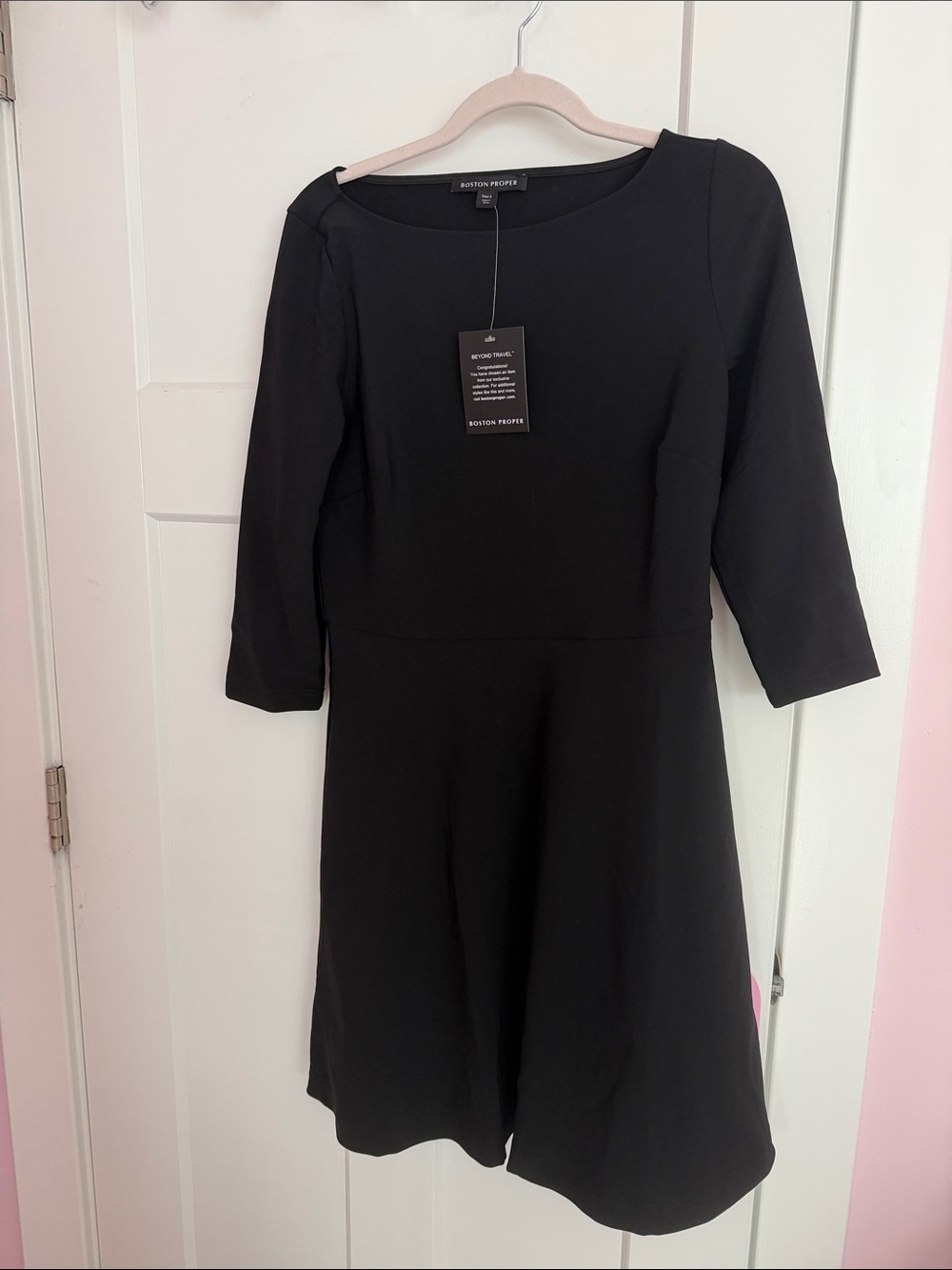 Boston Proper Black 3/4 Sleeve A-Line Dress